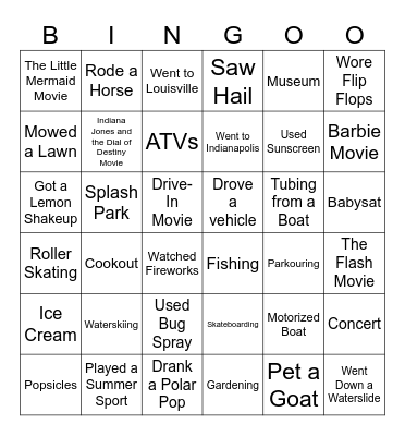 Summer Vacation Bingo Card