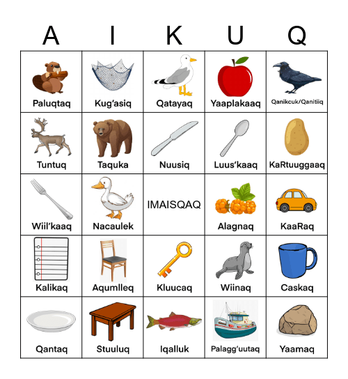 Peninsula Alutiiq Bingo Card