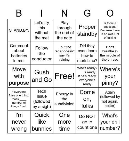 Band Camp BINGO Card
