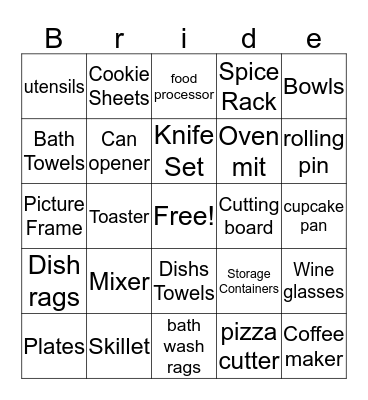 Bridal Bingo Card