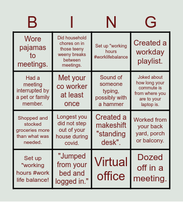 farewell Bingo Card
