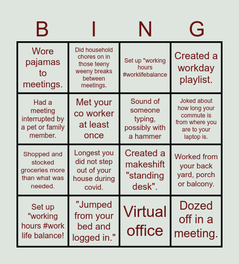 farewell Bingo Card