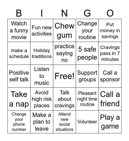 Say No Bingo Card