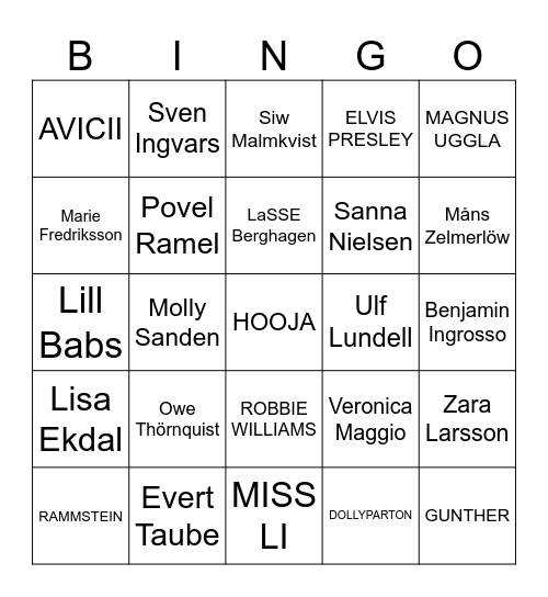 Musik Bingo Card