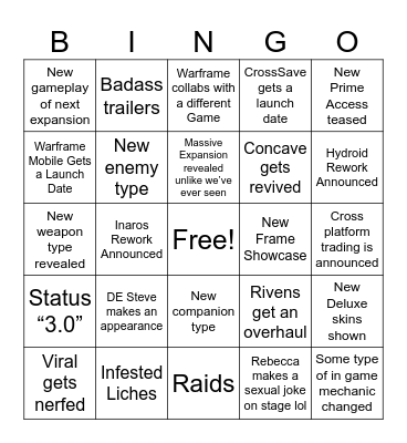 Tennocon 2023 Bingo Card