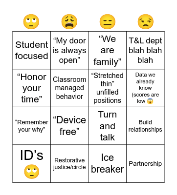 Institute Day Bingo Card