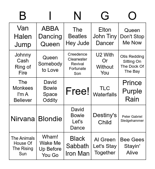 MUSIC BINGO! Bingo Card