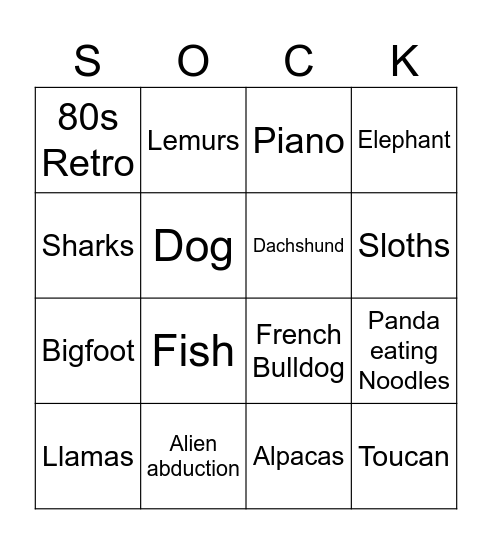 SOCKS! Bingo Card