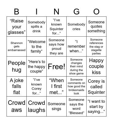 Wedding Kiss Bingo Card