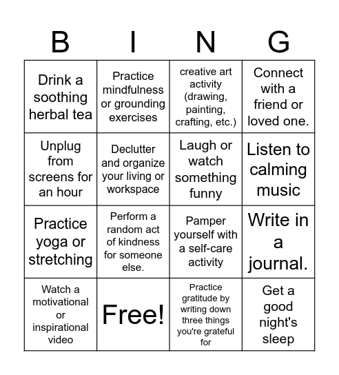 Burnout Buster Bingo Card