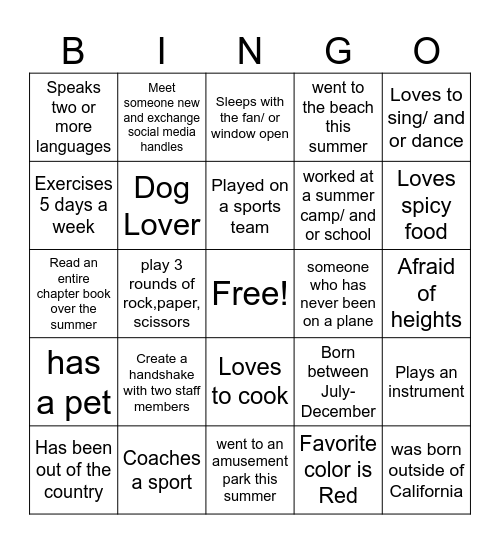 RAZ Bingo Card