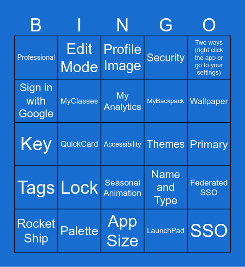 Montgomery ISD ClassLink Training Bingo Card