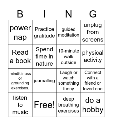 Burnout Buster Bingo Card