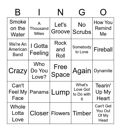 8/6-8/7 Music Bingo Card