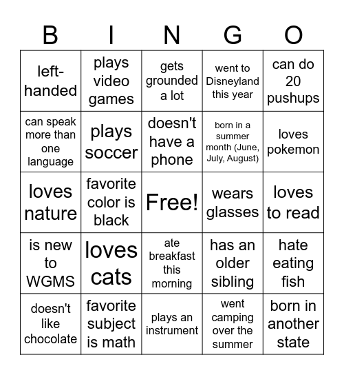 Untitled Bingo Card