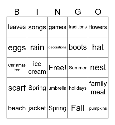 Seasons Bingo Card