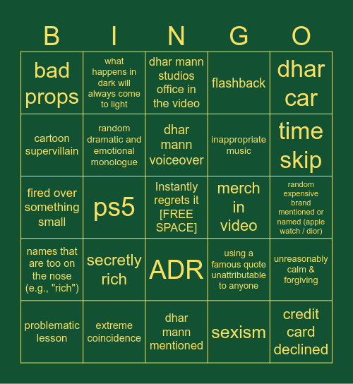 Dhar Mann Bingo play at home version Bingo Card