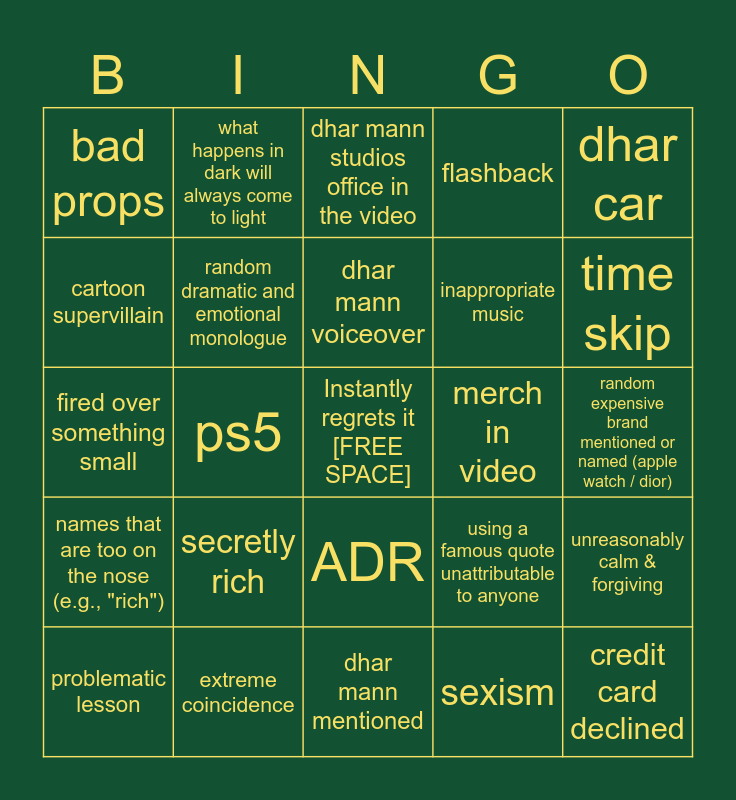Dhar Mann Bingo play at home version Bingo Card