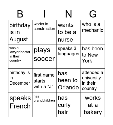 Find someone who Bingo Card