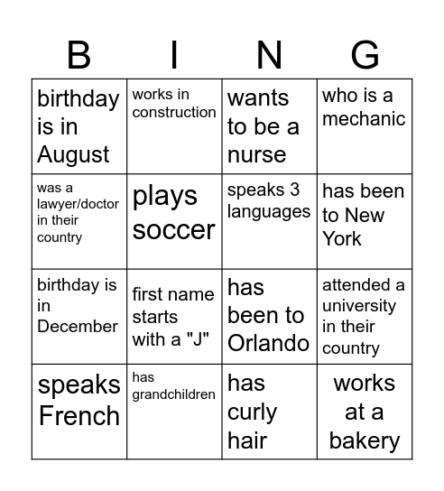 Find someone who Bingo Card