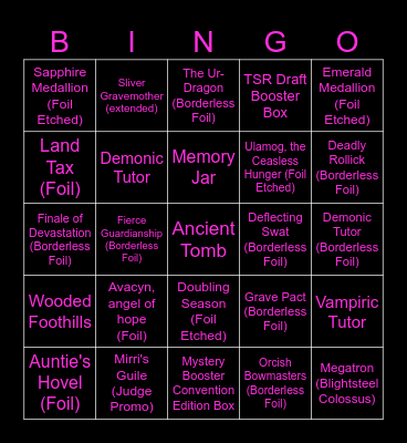 Wreck My Wheel Bingo Card