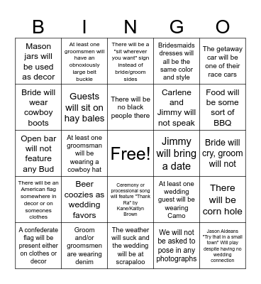 WeddingThe  Bingo Card