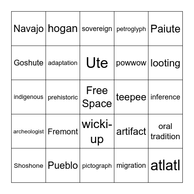 Utah's Native People Bingo Card