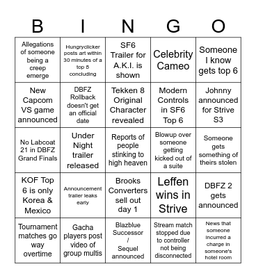 EVO 2023 Bingo Card