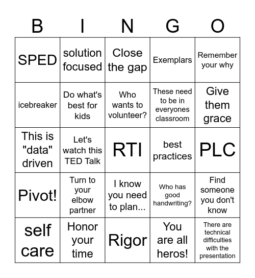 Professional Development Bingo Card