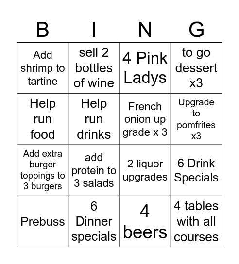 Black out Weekend Bingo Card