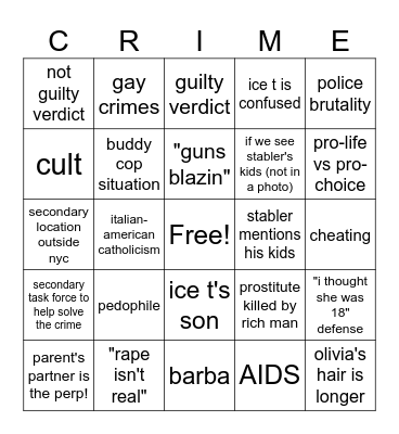Law and Order SVU Bingo Card