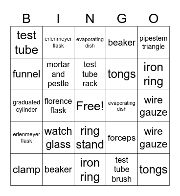 Lab Equipment Bingo Card