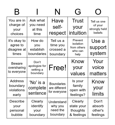 Boundary Bingo Card