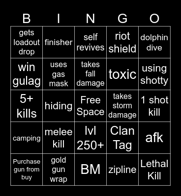 Warzone Bingo Card
