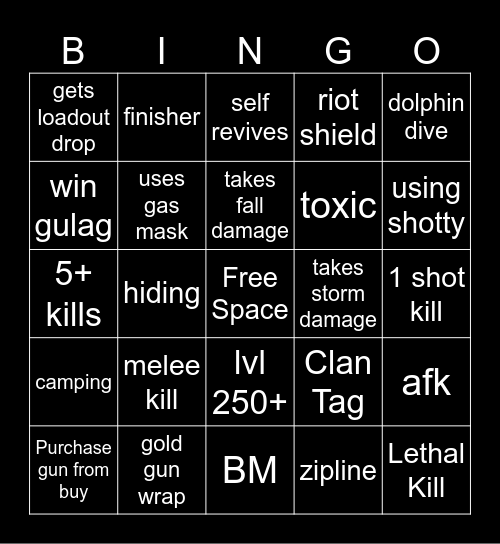 Warzone Bingo Card