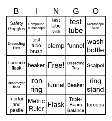 Lab Equipment Bingo Card