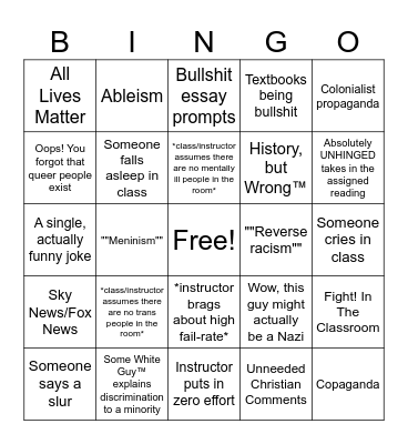 Uni Bullshit Bingo Card