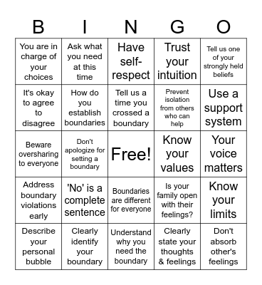 Boundary Bingo Card