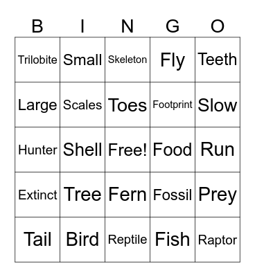 Dinosaur Bingo Card