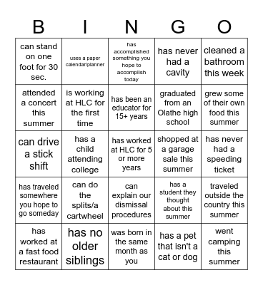 Find a Staff Member WHO... Bingo Card
