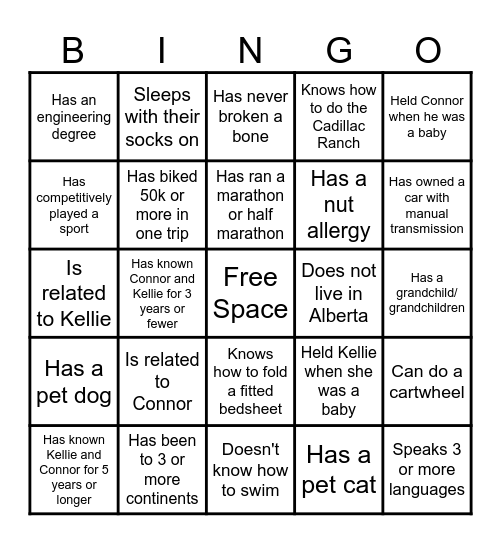 Kellie and Connor Wedding Bingo Card