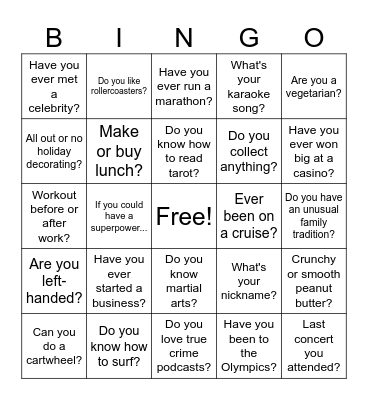 Ice Breaker #2 Bingo Card