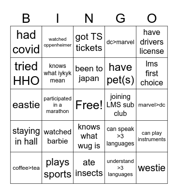 Indigo Bingo Card