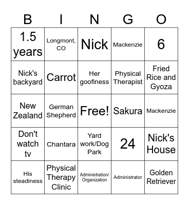 Mackenzie's Bridal Shower Bingo Card
