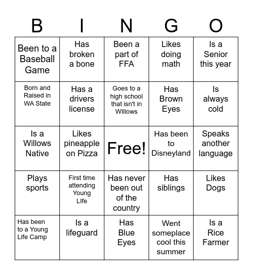 Get to Know you Bingo Card