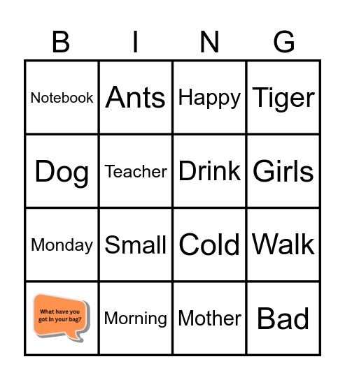 Vocabulary Bingo Card