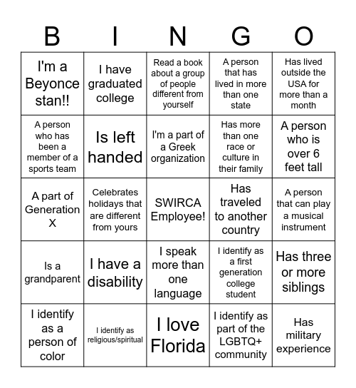 Diversity!! Bingo Card