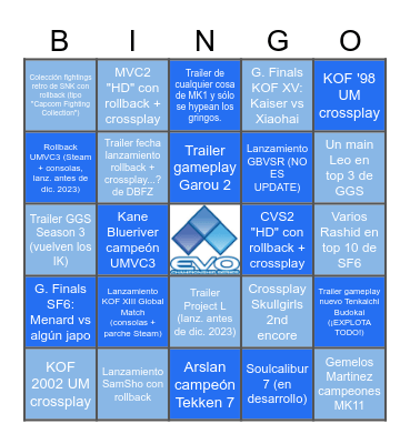 EVO 2023 Bingo Card