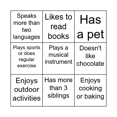 Find Someone Who! Bingo Card