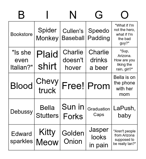 Twilight Bingo Card